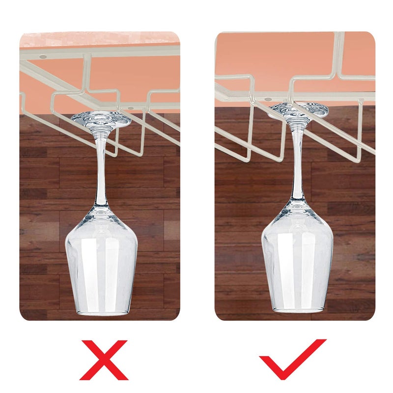 MOCOUM Wine Glasses Rack Under Cabinet Stemware Rack, Wine Glass Hanger Rack Wire Wine Glass Holder Storage Hanger for Cabinet Kitchen Bar (White, 3 Rows 2 Pack) - Image 5